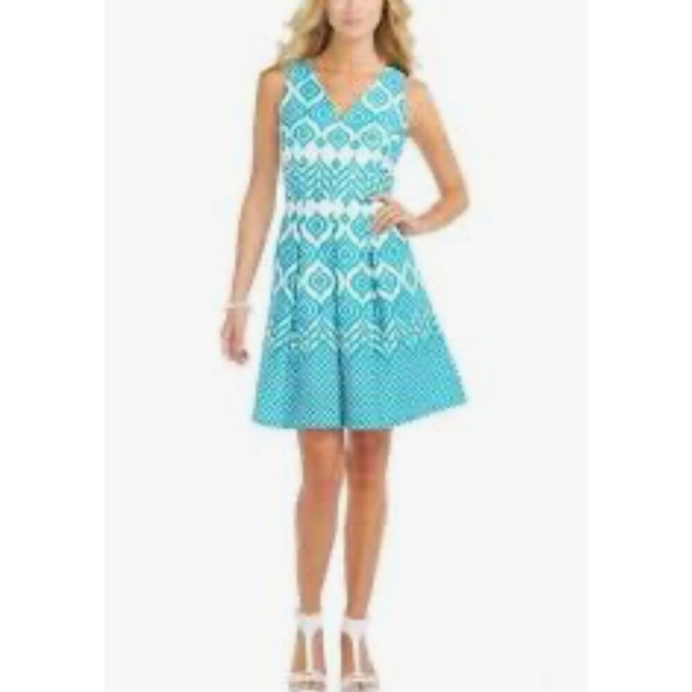 Just Taylor Dress Blue White 8 Textured Cotton Ikat Sleeveless Washable Summer